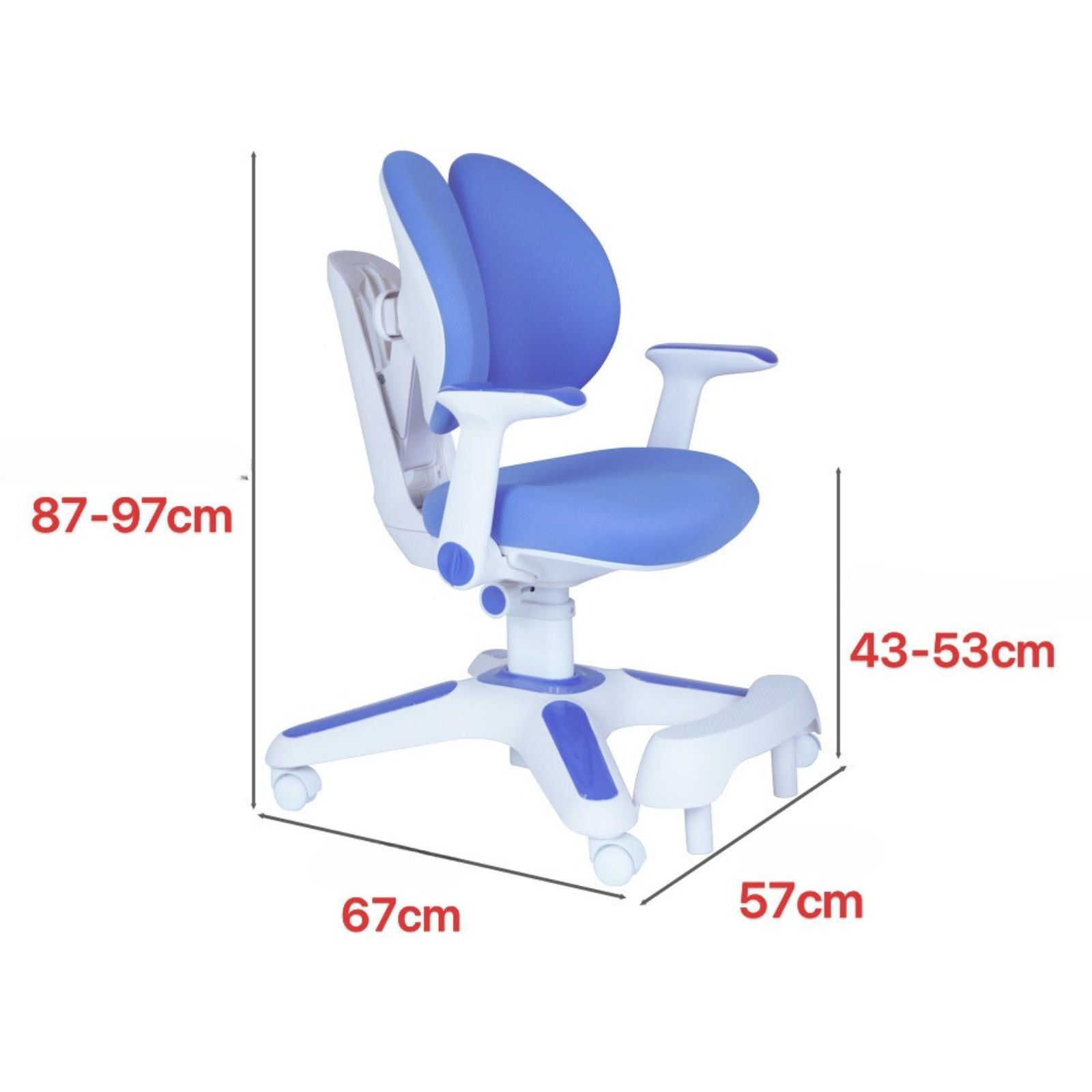 Ergonomic Children Kids Study Chair Set of 2 Height Adjustable - Blue